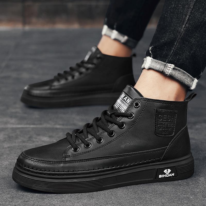 2025 Winter New Sports Shoes with Cotton Men's Shoes High-top Board Shoes with Fleece To Keep Warm and Thick Soles To Increase Height Casual Shoes
