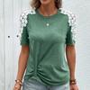 Sommer Damen T-Shirt Spitze Spleißen Scoop Kurzarm Top