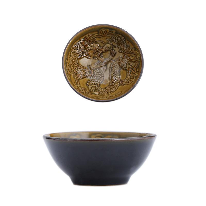 Ceramic Retro Dragon and Phoenix Pair Master Single Tasting Douli Cup Household Tea Set Wine Bowl W
