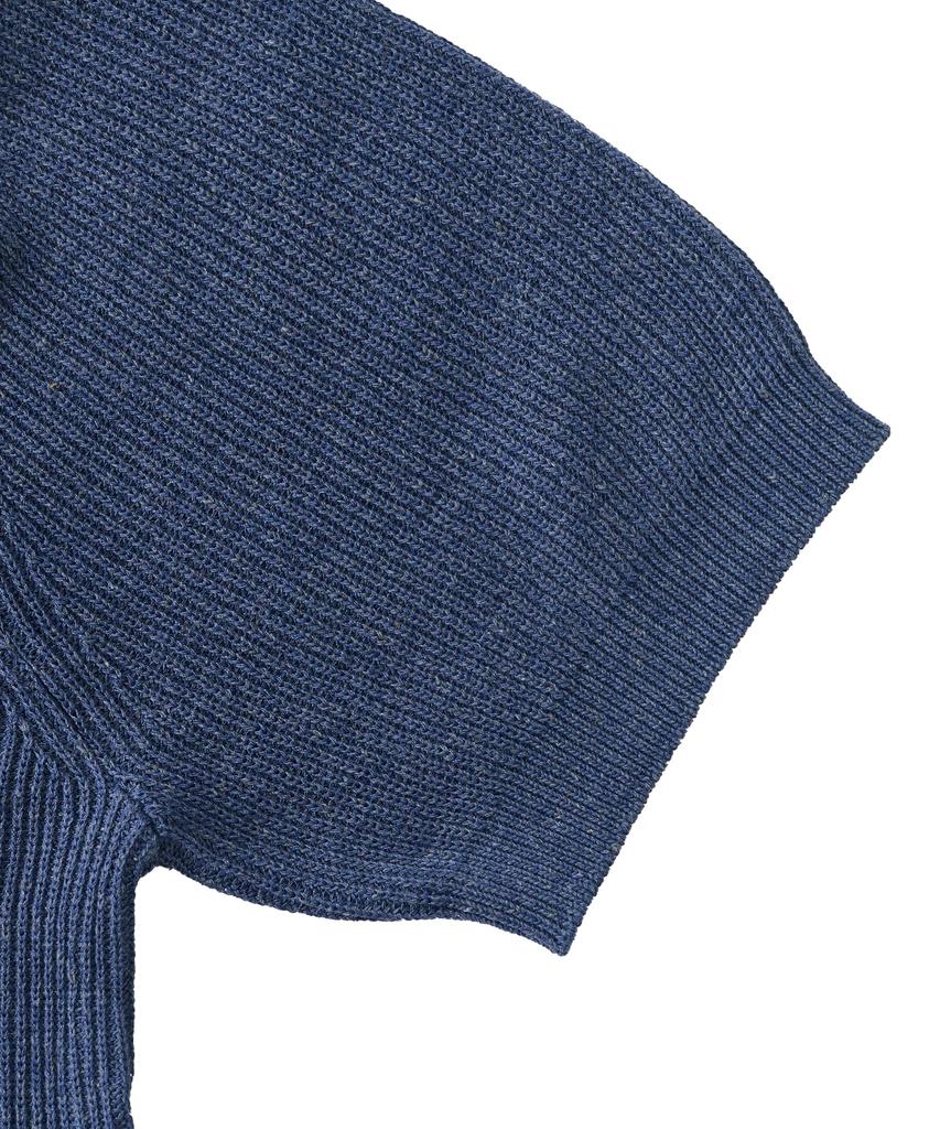 ANALOG MOOD Hacci Button-Up Collar Short Sleeve Knit (Blue)