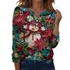 Women's Fashion Casual H Printed V-Neck Long Sleeve Decorative Button T-Shirt Tops