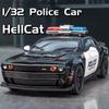 1/32 Dodge Hellcat Polizeiautomodelle Spielzeuglegierung Druckguss-Simulationswaagen Pullback-Modell mit Sound- und Lichtautospielzeug für Jungen