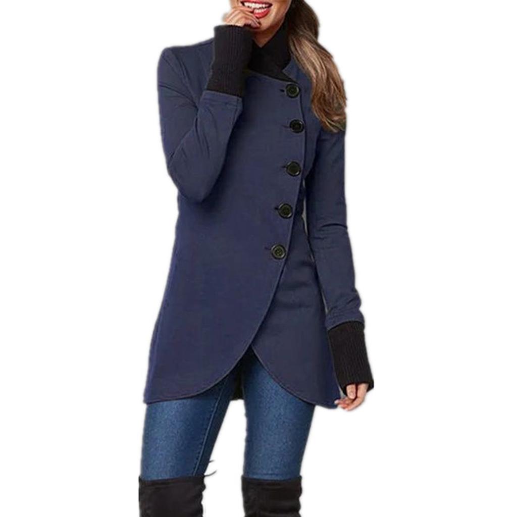 Women's Casual Fashion Solid Color Single Breasted Lapel Stitching Hem Slit Long Sleeved Jacket Coat