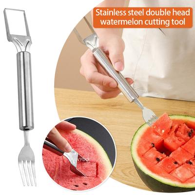 2 in 1 Wassermelonen-Gabel-Schneider Mehrzweck-Wassermelonen-Schneider Messer Edelstahl Küche Fruchtteiler Schneidegabel