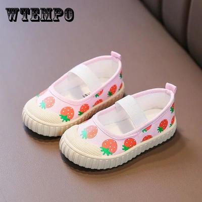 Children's Breathable Canvas Shoes Girl's Casual Canvas Single Shoes Anti-slip Soft Sole Baby Cartoon Fruit Print Canvas Shoes
