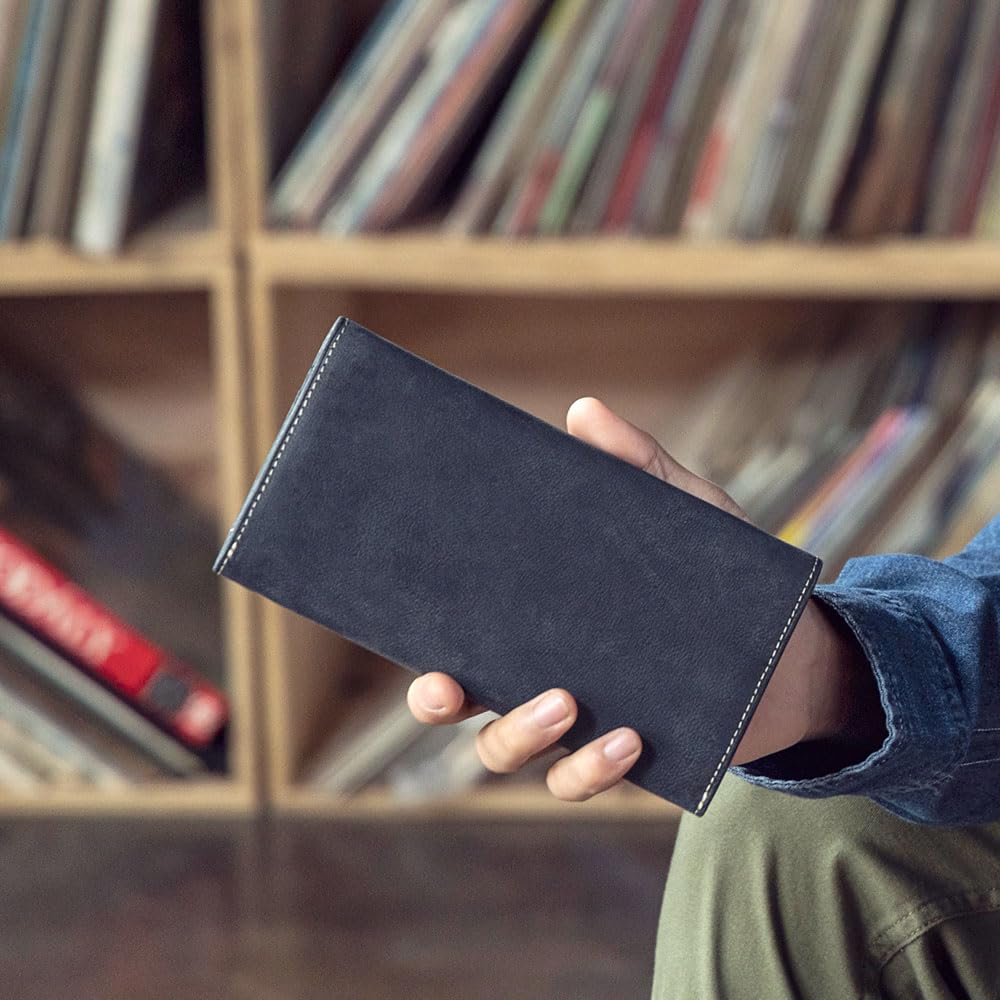 Snovist Camel Leather Long Wallet for Men (02.Navy)