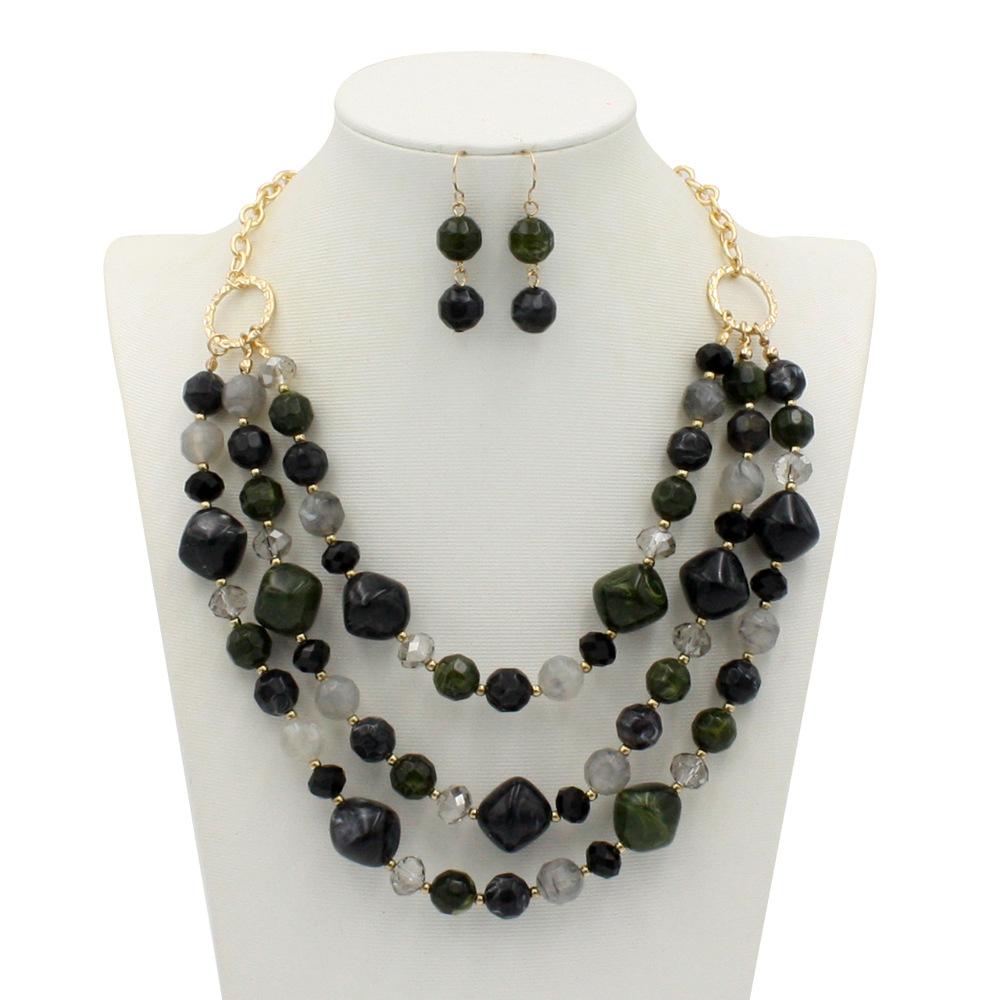 Fashion Acrylic Jewelry Women Retro Big Resin Stone Glass Beads Handmade Necklace Earring Set For Femme Christmas Gift