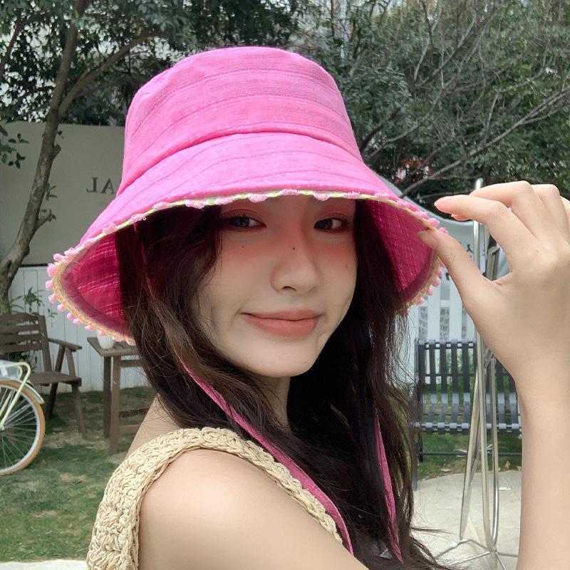 Lace white fisherman hat children spring big head circumference washbasin hat sunshade sunscreen bucket hat