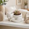 Soft Furnishing Desk Accessory Flowerpot Ornament, 3D Printed Sleeping Dragon Shape, Matte Large Black And White Plant Pot Decor Curved Planter,