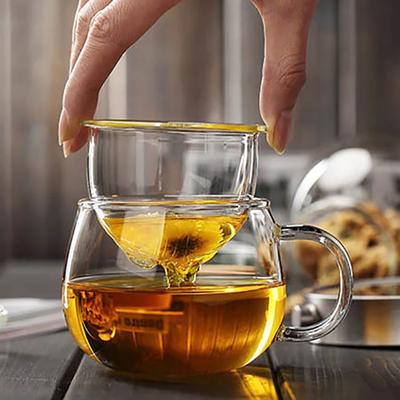 Transparente Teetasse aus Glas mit Deckel, Siebfilter, hitzebeständigem Griff, Borosilikat-Trinkgeschirr, Trinken, Milch, Kaffee