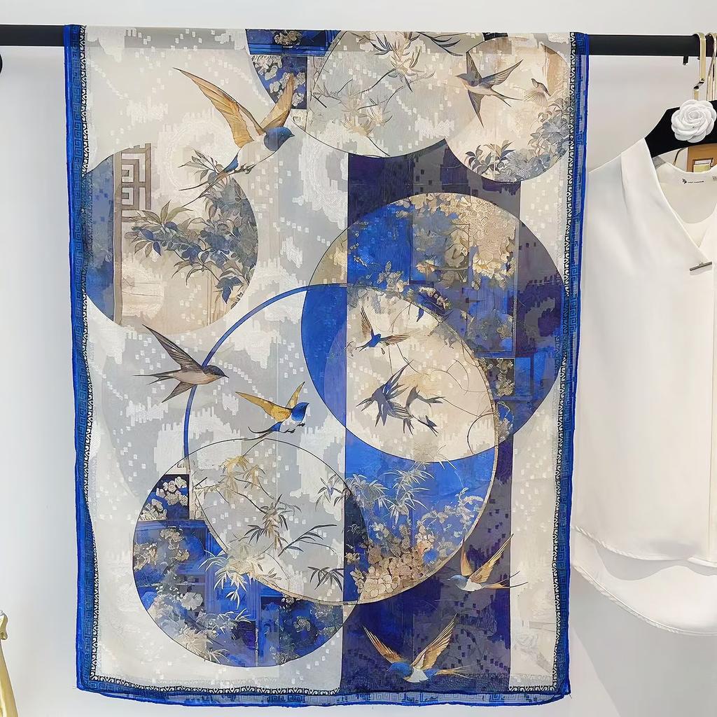 Simulationsseide Mode Blume-Schnitt Seidenschal Damen Einseitig Zweifarbig Blume Retro Schal