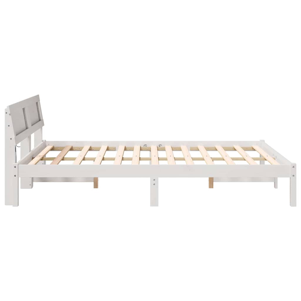 White Bed Frame with Headboard 140 x 200 cm Solid Pine Wood
