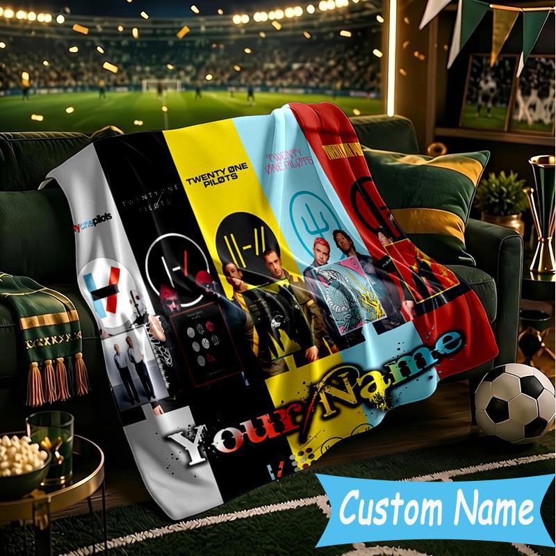 Custom Name Twenty One Pilots Music Evolution Flannel Blanket, Use for Birthday/Holiday Gift, Soft Blanket for Sofa/Bed/Camping/Office, Home Decor
