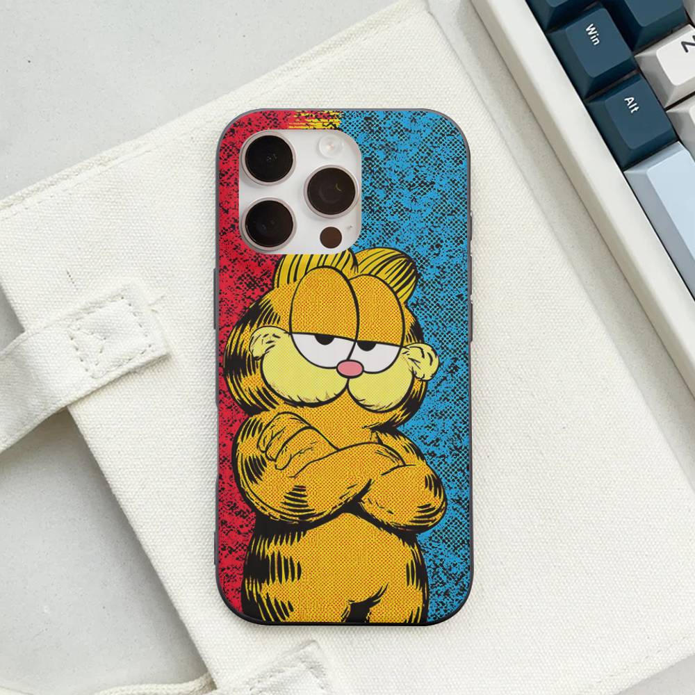 Cute Anime G-Garfields Cat Corrugated Pattern Case For IPhone 16E SE4 12 17 16 15 14 13 11 Pro Max Stripe Cover