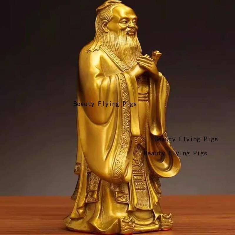 1pc Metal Confucius Ornament Home Foyer Decoration Confucius' Office Desktop Decoration Metal Statue Craftsmanship Chinese Style