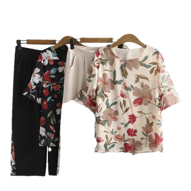 Mamas Sommeranzug, Western-Stil, Chiffon-Bluse für mittlere und ältere Jahre, Damen-Oberteil, Große Größe, Lockere kurzärmelige Bluse für ältere Menschen, Frühling