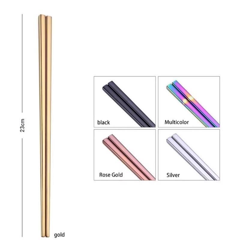 1 Pair Stainless Steel Tableware Colorful Length 23cm Reusable Chopsticks Dishware Wedding Party Festival Occasions Chinese Gift
