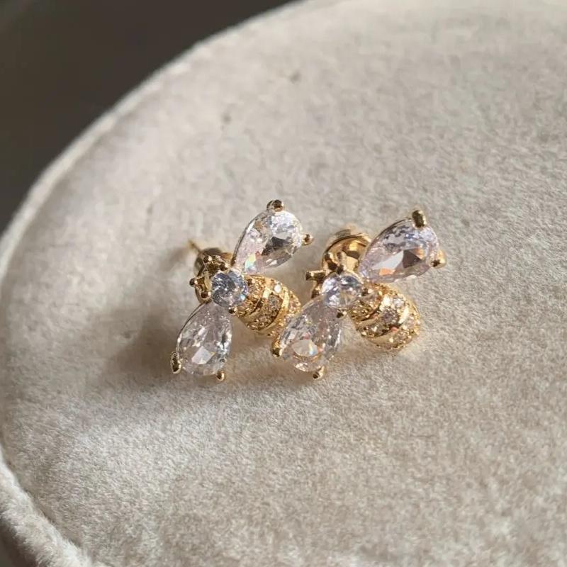 Luxury Golden Zircon Bee Stud Earrings for Women Cute Small Crystal Rhinestone Animal Insect Honeybee Earring Fashion Jewellry