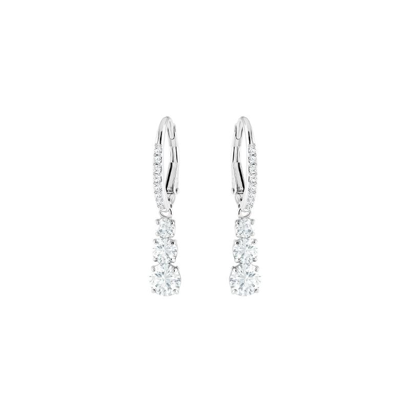 Swarovski Stilla Attract ATTRACT TRILOGY ROUND Pierced Rhodium Plated Earrings Women s White 5416155
