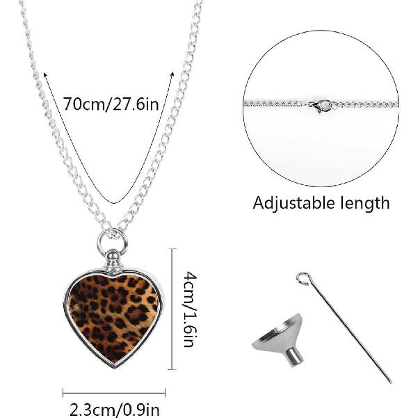 Colar Urna Estampa Animal Leopardo para Cinzas Pingente de Coração Joia Colar Memorial Cremação de Animais de Estimação, estilo