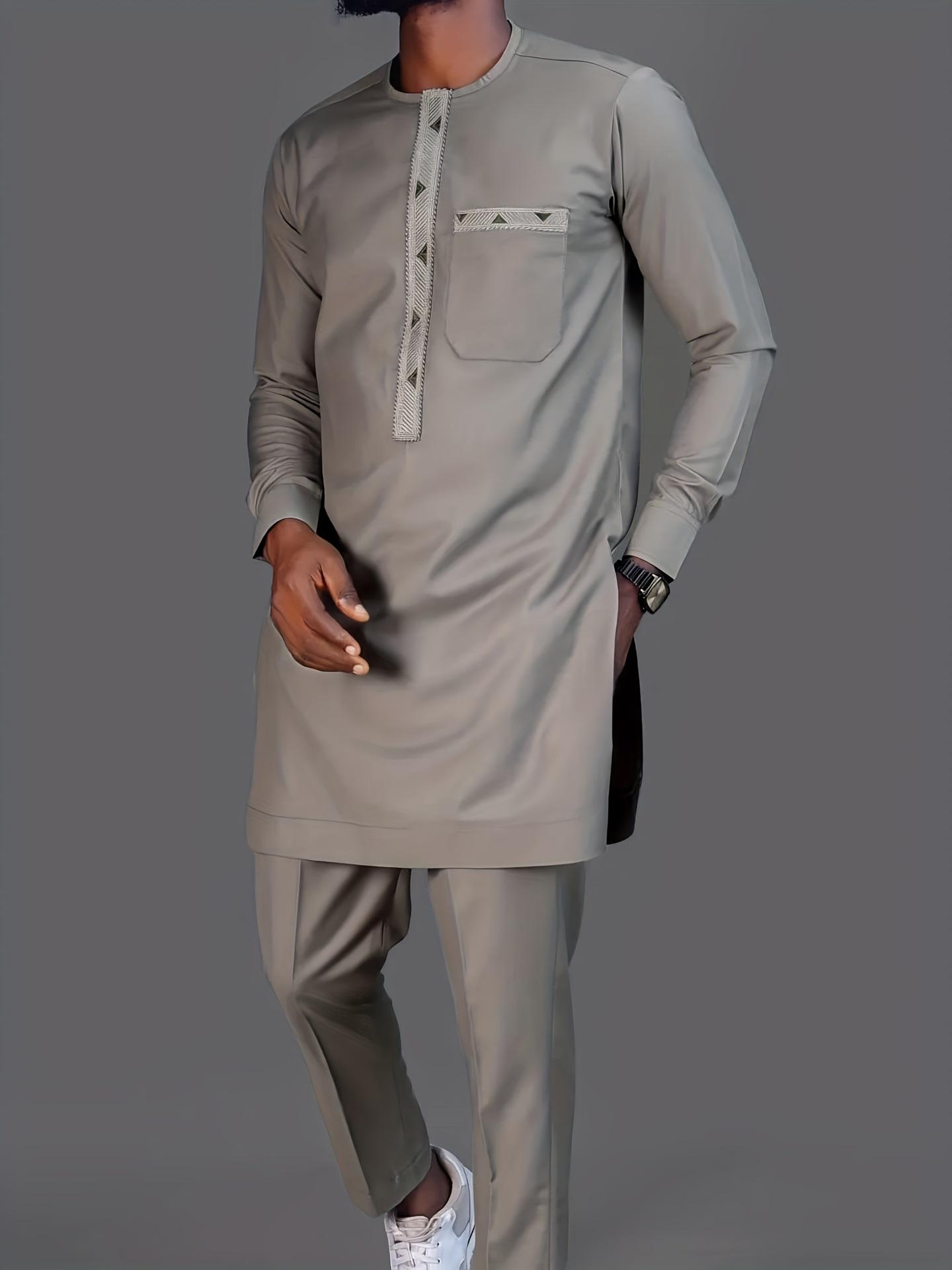 

2025 New African Men s Ethnic Embroidered Set - High Quality, Stylish, Popular Design Small серый