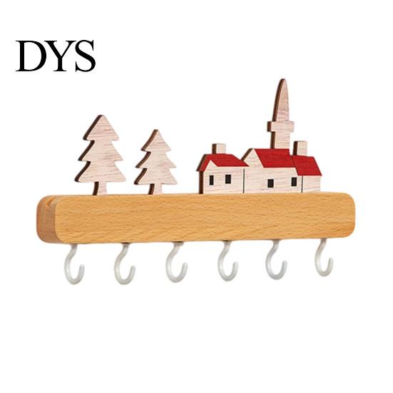 Office Badge Hanging Organizer Key Holder with 6 Hooks, Solid Wood Entryway Rack, Wall Modern Hook for Accessories Mounted Space Saving Keys