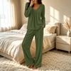 Women's V-Neck Loose Fit Pajama Set with Pants - Color Casual Two-Piece Nightwear