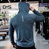 Männer Sport Top Kordelzug Kapuze Langarm Slim Fit Weich Atmungsaktiv Hohe Elastizität Schnell Trocknend Hohl Mesh Jogging Training Sommer Frühling Sweatshirt
