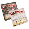 Leeseph Christmas Coffee Spoons Forks Set (4/6Pcs), Stainless Steel Spoon Forks Christmas Gifts for Kids(Red/Green Gift Box Set)