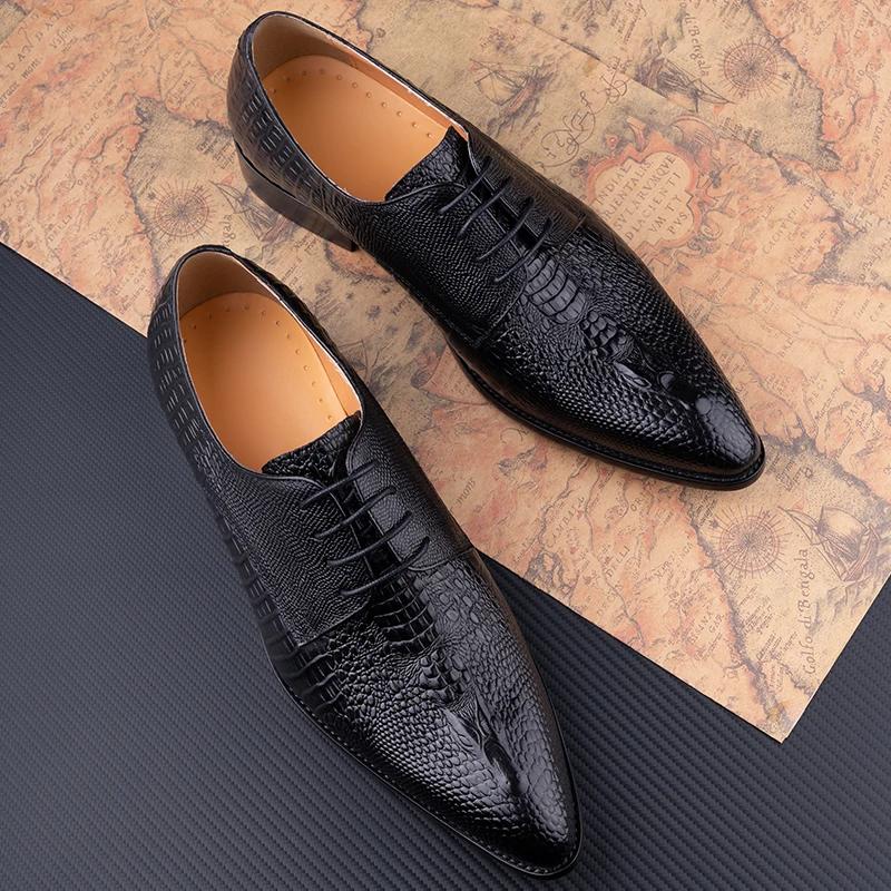 Fashion Fashion Male Derby Dress Leather Shoes Party Printing Luxury Zapatos De Hombre Genuine Leather Oxfords Shoes Black Lace Up Daily