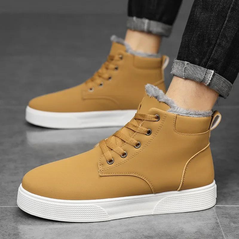 2024 Men's Boots Winter New Denim Boots Fashion Warm Korean Edition Trendy Student Versatile Work Boots Black Flat Cotton Shoes