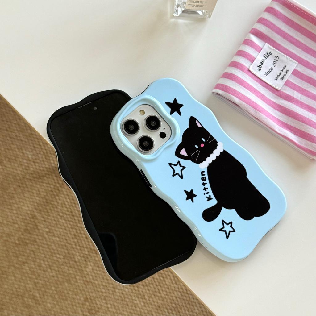 Cute Lying Black Cat Case for iPhone 16 Pro Max Apple 17 Phone Case 15/14 Two-in-One Film Case