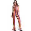 Rainbow striped print stage jumpsuit, clown costume cos women's costume, halloween costume