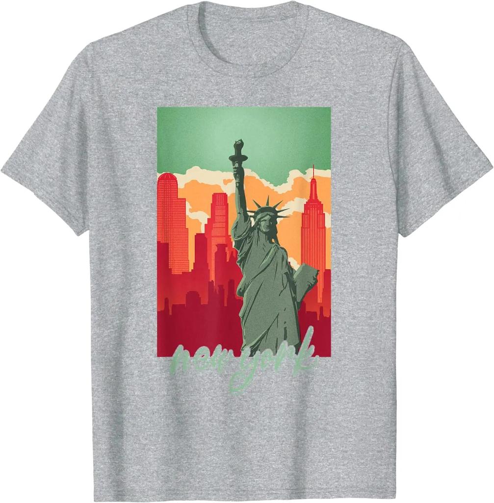 New York Skyline Heartbeat Statue of Liberty I Love New York T-Shirt Four Seasons Unisex Clothing Oversized T Shirt Tees Cotton