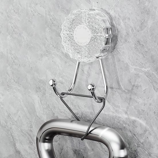2Pcs Double Hook Wall Hooks No Punching Towel Hook Suction Cup Strong Load Bearing Hanger Waterproof Rustproof Adjustable Hanging Hook for Bathroom