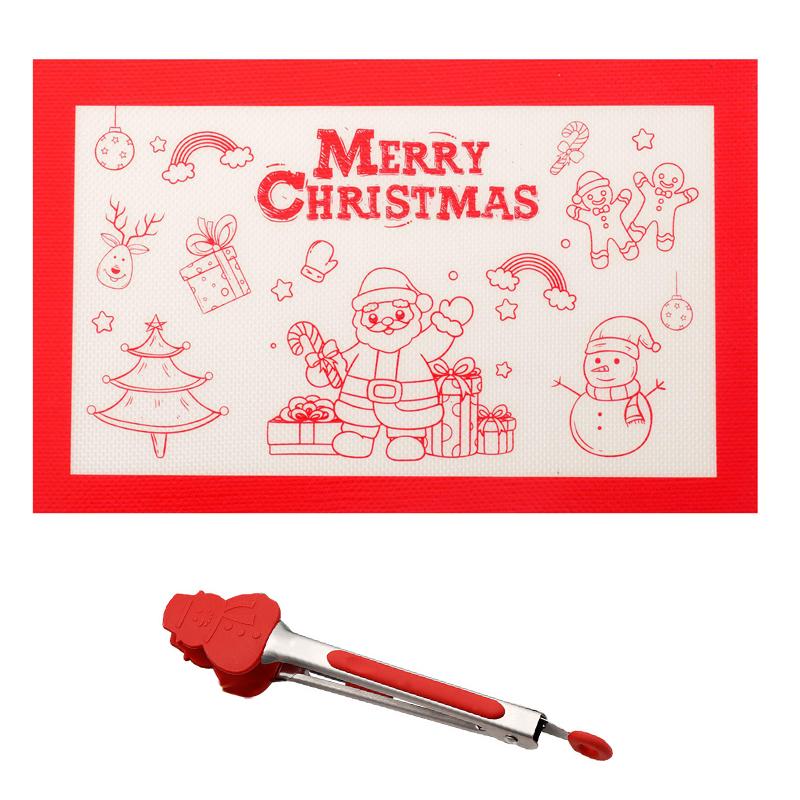 Silikon Bakematte med Juletema Sklisikker Fondantmatte Kjøkkenbenkmatte for Paideig Pizza og Kjeks Ovnskakeformmatte