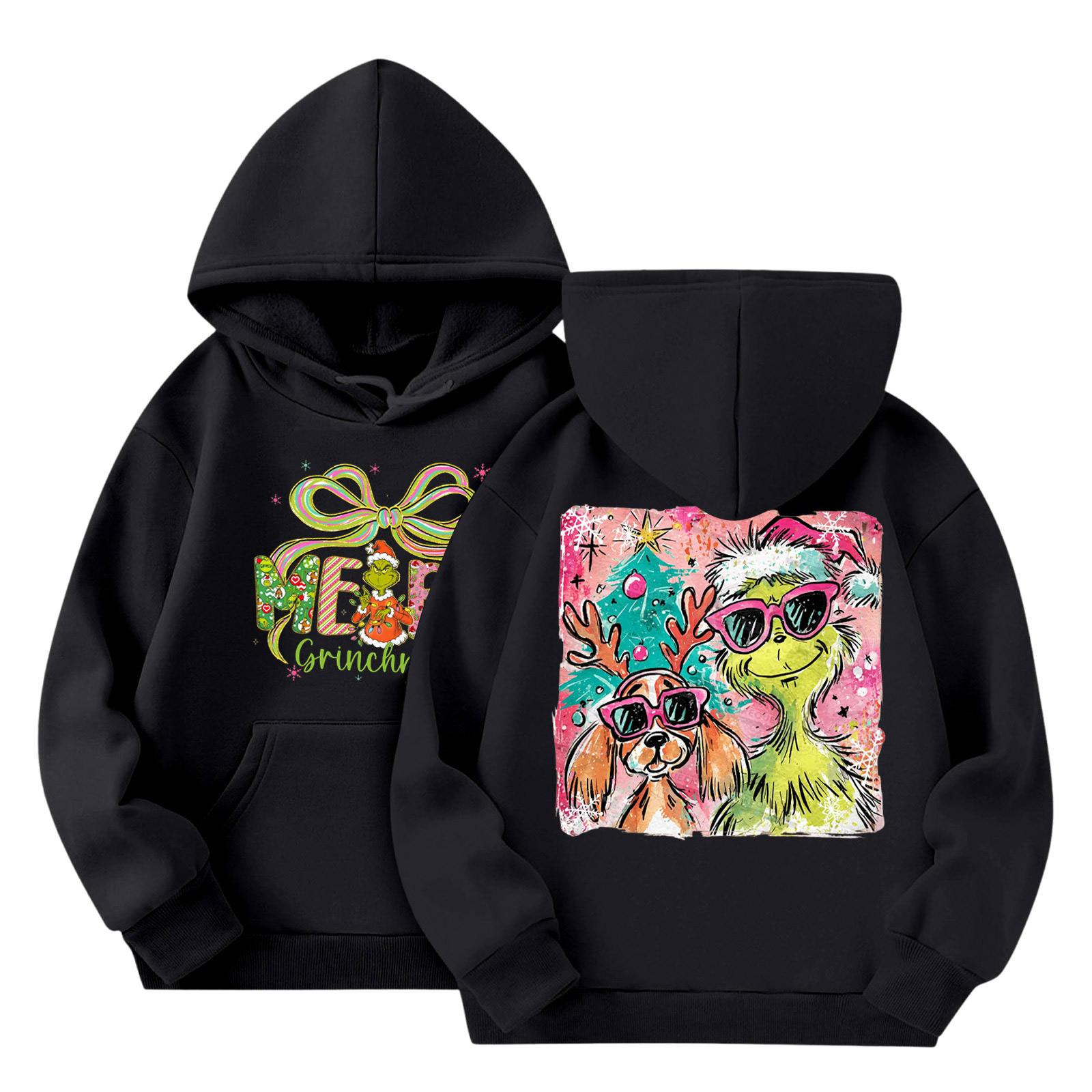 

Дитяча мода Легкий пуловер з довгим рукавом з кишенями Худі з принтом 100 чорний