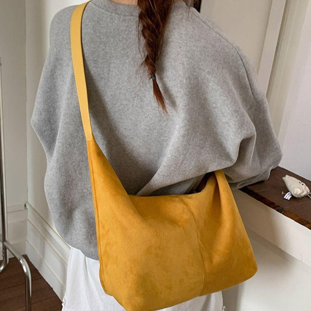 Large Capacity Suede Matte Hobo Bag Zipper Female Tote Bag Cute Vintage PU Crossbody Bag  Students