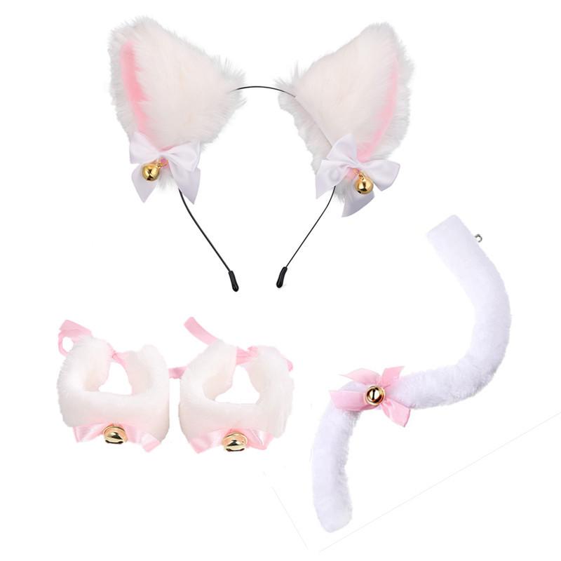 Cat Ear Bell Headband & Choker Set with Tail - Halloween Party Accessories