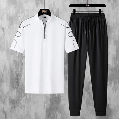 Summer Fashion Solid Color Ice Silk Breathable Sports Suit Men's Casual Set