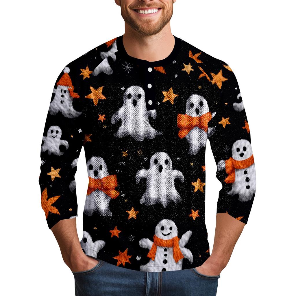 Men's Halloween Printed  Collar Three-Quarter Sleeve