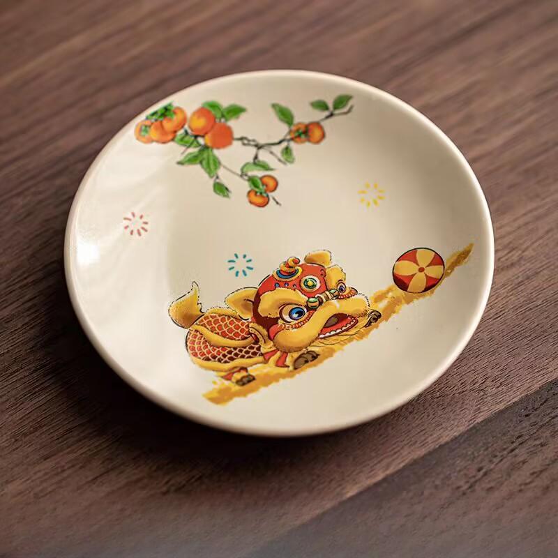 Grass And Wood Gray Xi Lion Teacup Pad, Ceramic Kung Fu Tea Tea Ceremony Accessories, Cup , Anti-Scalding And Heat Insulation Household Saucer Lion