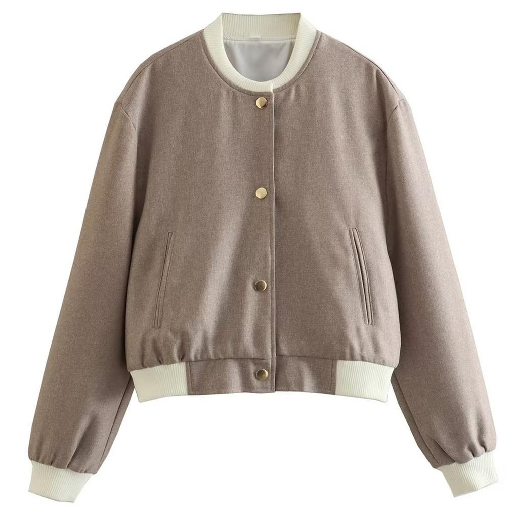 Ladies' Contrasting Color Fashionable Long Sleeved Button Down Jacket Jacket