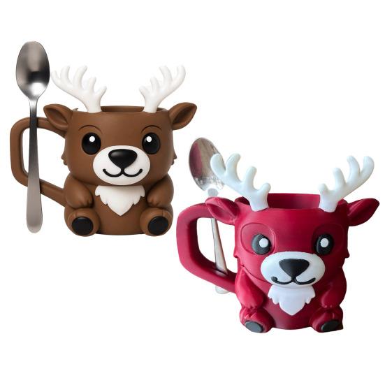 Reindeer Ice Cream Pint Holder with Spoon Slot Thermal Protection Cup Coaster Animal Shape Christmas Ice Cream Cup Holder