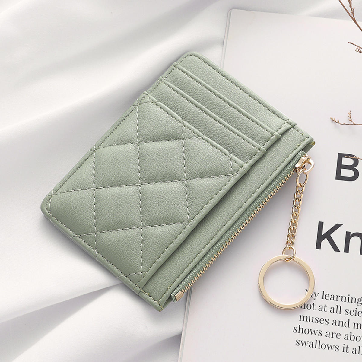 

Fashion Versatile Solid Color Card Holder Small Coin Bag Simple Diamond-patterned Multi-slot Card Bag Girl Gifts one size світло-зелений колір