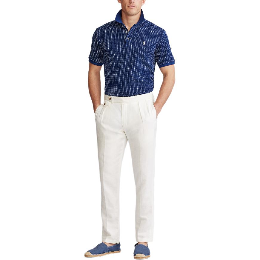 Polo Ralph Lauren Logo Embroidered Slim Fit Ribbed Short Sleeve Polo Shirt Men Polo Shirts Blue MNPOKNI1N820596-400