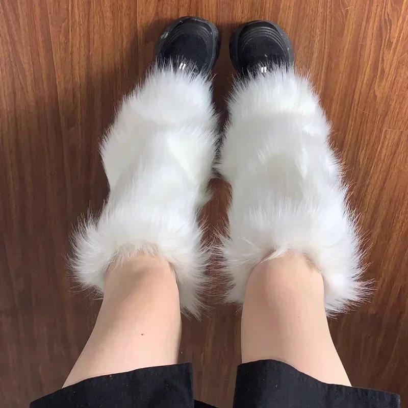 Women's Artificial Fur Leg Warmers Japanese Lolita Autumn And Winter Black And White Knitted Socks Leg Warmers For Women