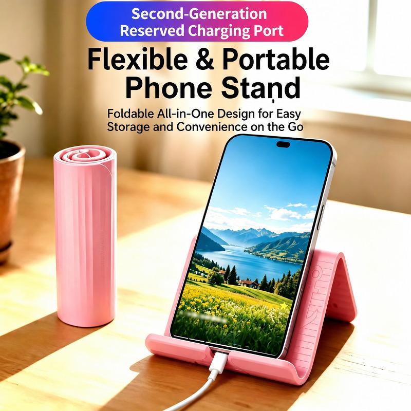 Silicone Desktop Phone Tablet Foldable Portable Multifunctional Lazy Bracket Non Slip with Charging Hole for Travel Home Office