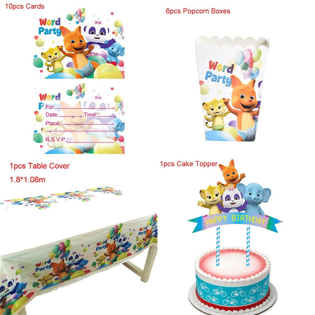 Word Party Theme Party Supplies Set With Colorful Plates Cups And Happy Birthday Banner For Kids Celebrations