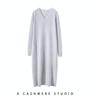 V-neck Cashmere Over-the-Knee Slimming Dress - Long-Sleeved, Loose Fit, 2023 Autumn/Winter Collection